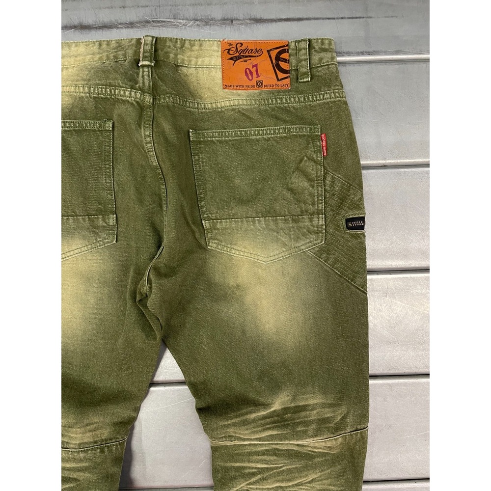 Square Zero Slim Straight Jeans Mens 40x33 Green Denim Faded Distressed Moto - Picture 14 of 16